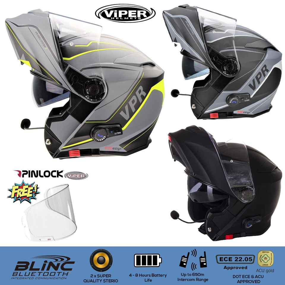 VIPER RS-V171 BLINC BLUETOOTH INTERCOM FLIP FRONT MOTORBIKE MOTORCYCLE HELMET