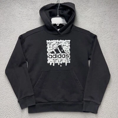 Adidas Sudadera con Capucha Niños Mediana Negra Manga Larga Plateada Goteo Logo Bolsillo Foto 1 de 4