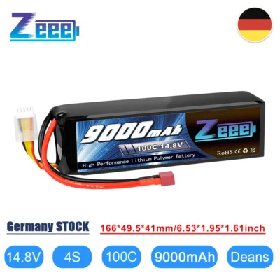 Zeee 4S Lipo Akku Batterie Deans 14.8V 100C 9000mAh für RC Auto Hubschrauber LKW - Bild 1 von 4