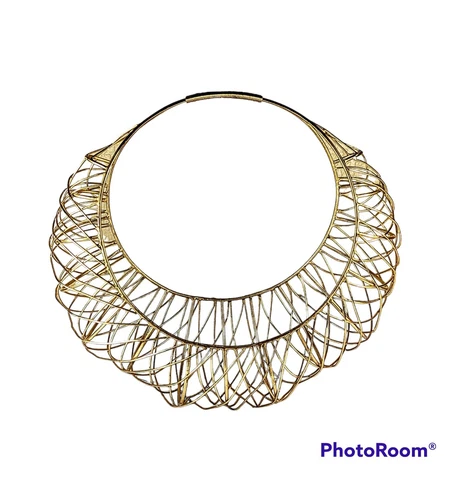 Vintage Mid Century Modern Gold Wire Basket Round Eclipse Cover