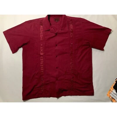 Maximos Shirt Red 2XL Yucatan Guayabera Camp Embroidered Short Sleeve Button Up - Image 1 of 4