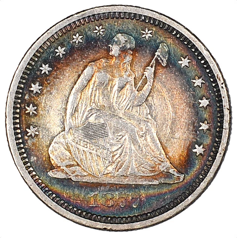 1877-S Liberty Seated Silver Quarter Pretty Colorful Toning 25C - AU Cover