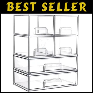Bathroom Supplies Organizer Bins, Set of 6 Stackable Drawers - Picture 1 of 8