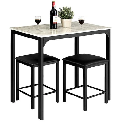 3 Piece Counter Height Dining Set Faux Marble Table 2 Chairs Kitchen Bar Black - Image 1 of 4