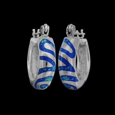 Pendientes de aro tribal remolinados de plata de ley 925 (ópalo rosa) Foto 1 de 4