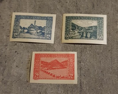 BOSNIA Y HERZEGOVINA-1912-MOTIVOS LOCALES -3 VAL-SET IMPERFORED MH Foto 1 de 2
