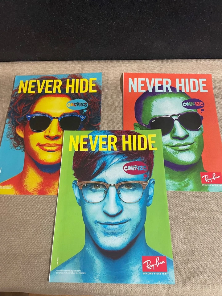 Ray-Ban Colorize Never Hide lot of 3 Magazine Advertisement Print Ads 2009 - Image 1 of 4