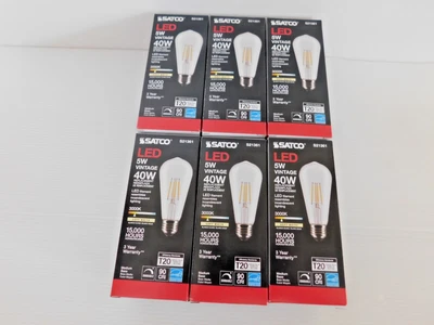 6 Satco S21361 5W-40W Edison Dimmable ST19 LED Bulb E26, 425lm, 3000K, 90CRI - Image 1 of 4