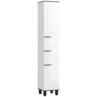 HOMCOM Colonna Bagno con 2 Armadietti, Ripiani e Cassetto 34x32x190 cm Bianco - Immagine 1 di 4