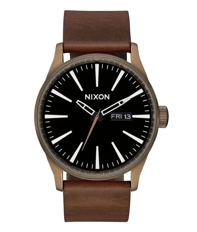 Nixon Sentry Leather Brass Black Brown Men's Watch - Image 1 of 4
