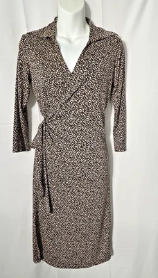 Vestido de Colección Años 90 Lunares Envolvente Cuello Talla S Marrón Elastizado Dinero Antiguo Pin Up Foto 1 de 4