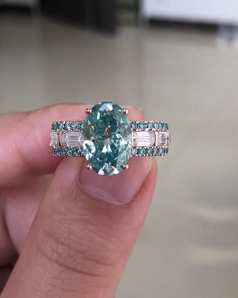 1.75 CT Lab Grown Diamond Ring for Women – Certified Green Oval Cut 14K Gold - Image 1 of 4