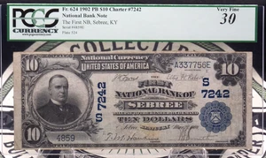 1902 $10 National Bank Note *SEBREE* KY Fr#624 PCGS VF30 CH#7242 Plain Back - Picture 1 of 8