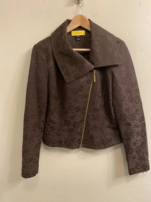 St. John Yellow Label Size 2 XS Brown Jacquard Asymmetric Zip Jacket Blazer - Image 1 of 4