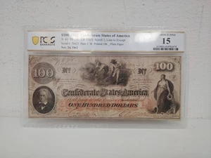 $100 1862 Confederate States Of America Choice Fine 15 - Picture 1 of 5