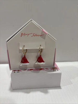 Nuevo Betsey Johnson Auténtico Navidad Santa Sombrero Pendientes Color Rojo Foto 1 de 4