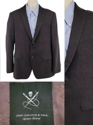 Abrigo Blazer Deportivo John Varvatos EE. UU. Bleecker Lana Marrón Carbón Microcheck 40R Foto 1 de 4