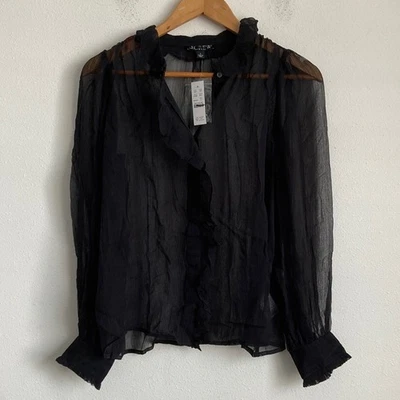 J. Camisa Crew Volantes Abotonada en Gasa Arrugada en Negro - Talla 0 Foto 1 de 4