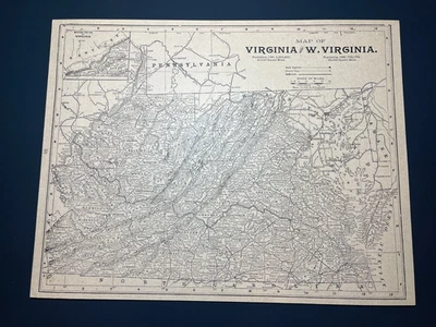 Mapa 1894 VIRGINIA & W. VIRGINIA B&W montado en cartulina sin ácido VER DESCRIPCIÓN Foto 1 de 4
