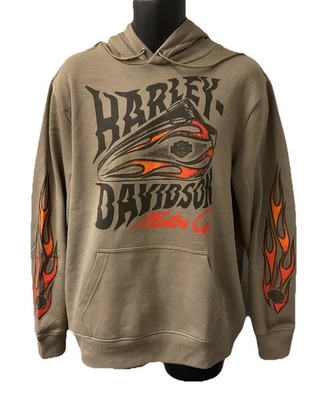 Harley Davidson Men's Flame Wave Hooded Pullover Sweatshirt Brown 3002725-BRDL - Image 1 of 2