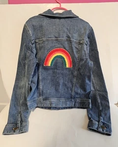 NWT Crewcuts Girls Blue Denim Jean Jacket Rainbow Patch J.Crew Coat Size 14 - Picture 1 of 7