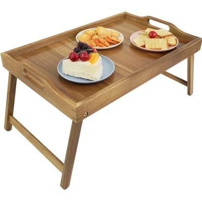Vielseitiges Akazienholz Serviertablett für Frühstück und Laptop-Arbeit (L) - Bild 1 von 2