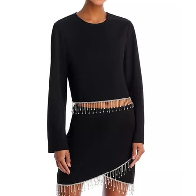 Top corto Aqua negro manga larga estrás flecos para mujer XS Foto 1 de 4