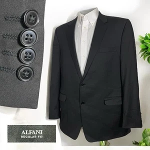 Alfani Blazer Jacket Mens 46L Black Solid Polyester Double Vented Two Buttons - Picture 1 of 9