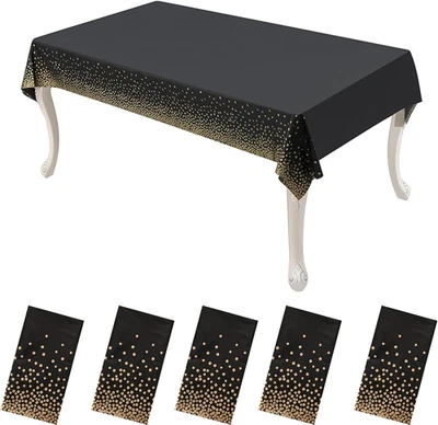 5 Pack Disposable Plastic Tablecloths,Black and Gold Polka Dot Style Party Table - image 1 of 4