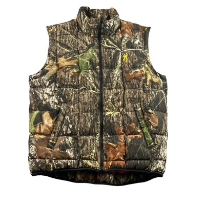 Browning Mossy Oak Camo & Orange Down Reversible Puffer Vest Jacket Men Size M - Image 1 of 4