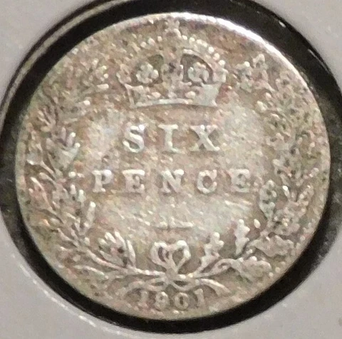 British Silver Sixpence - 1901 - Queen Victoria Cover