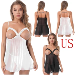 Set Lingerie Donna Sexy Maglia Trasparente Nightwear Abito Regolabile G-string Babydoll - Foto 1 di 23