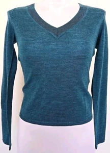 Rag &Bone V-Neck Sweater Dark Turquoise 100% extra fine wool size XXS - Picture 1 of 4