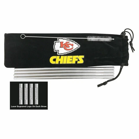 Kansas City Chiefs reusable Stainless steel straws SET OF 4 bag & brush NFL Cover