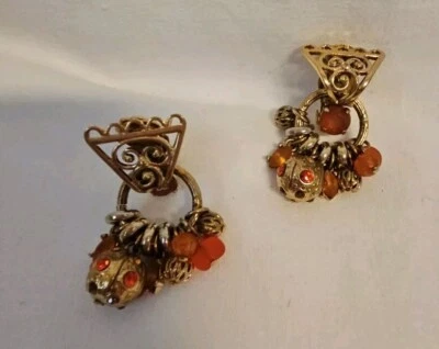 Gil d'Agena France Ohrclips Clips Orientalisch Goldfarbig m.Kristalle Perlen - Bild 1 von 4