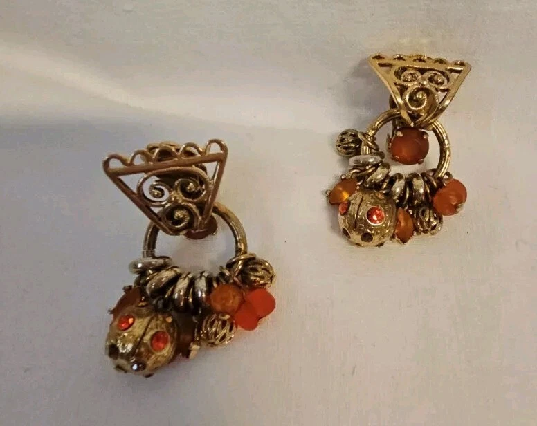 Gil d'Agena France Ohrclips Clips Orientalisch Goldfarbig m.Kristalle Perlen - Bild 1 von 4