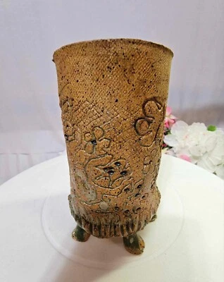 Soporte para bolígrafo/lápiz/cepillo de dientes con patas de cerámica artística de colección diseño de flores cerámica Foto 1 de 4