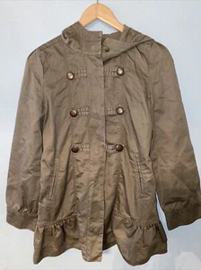 GAP Kids Girls Army Olive Green Hooded Ruffle Military Jacket Sz 14/16 - Picture 1 of 4