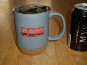 MINER'S ACE HARDWARE, Ceramic Coffee Cup + CORK BOTTOM + PLASTIC LID COVER, VINT - Picture 1 of 10