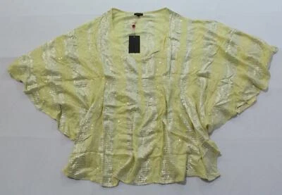 South Beach Feminino Flowy Decote V Lurex Beach Kaftan AH4 Amarelo/Prata Pequeno Novo com etiquetas - Imagem 1 de 3