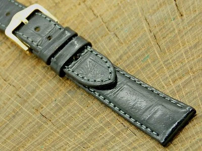 Correa de reloj Hirsch Duke 16 mm de cuero negro con hebilla de tono dorado vintage NOS sin usar Foto 1 de 4