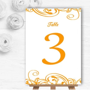 White & Orange Swirl Deco Personalised Wedding Table Number Name Cards - Picture 1 of 1