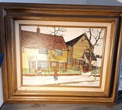 Serigrafía al óleo de H. Hargrove 23X19 enmarcada en madera casa escolar firmada Foto 1 de 4