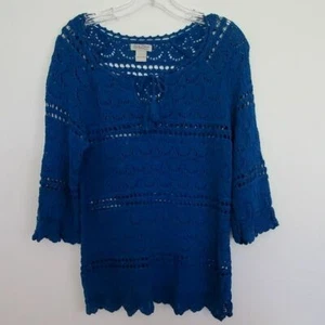 Lucky Brand Crocheted Blue Top - L - Picture 1 of 5