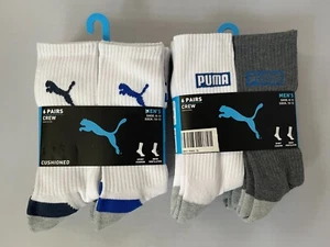 Puma Men's 6 Pairs  Crew  Socks SZ  8-12   Sports Cushioned White - Picture 1 of 6