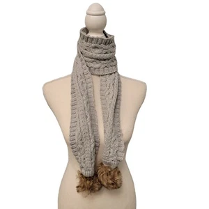 Toby & Me Girls Gray Knit Scarf Faux Fur Pom Poms Size 4-14 EUC - Picture 1 of 5