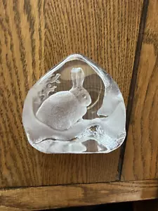 BEAUTIFUL SMALL ETCHED GLASS BUNNY RABBIT PAPERWEIGHT WITH FREE SHIPPING - Picture 1 of 6