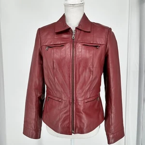 Alfani Women's Red 100% Leather, zipper front, Size Petite Small Biker Jacket - Picture 1 of 9