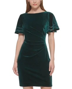 Jessica Howard Velvet Flutter-Sleeve Dress Size 22W Forest Green NWT - Picture 1 of 7