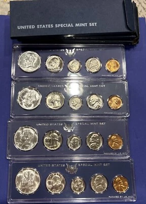 Lot Of 4 1965 US Special Mint Sets Silver Half Genuine Govt Case Box& Holder SMS - Image 1 of 4